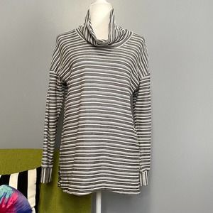 Talbots Grey White Striped Knit Long Sleeve Cowl Neck Sweater